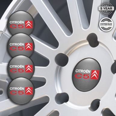 Citroen C5 Domed Stickers for Wheel Center Caps Carbon Red White Motif