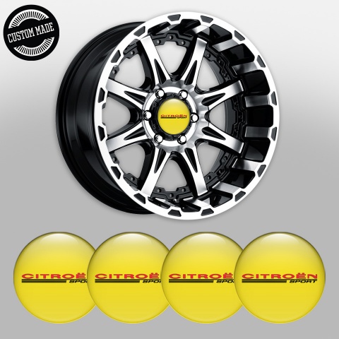 Citroen Center Wheel Caps Stickers Yellow Red Sport Design