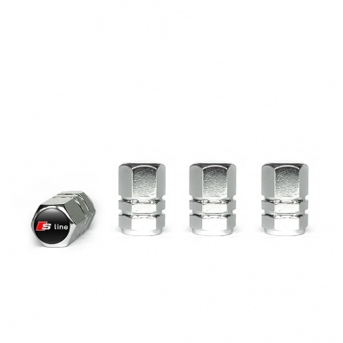 Audi S line Valve Caps Chrome 4 pcs Black Silicone Sticker