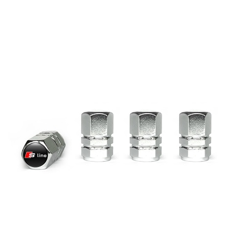 Audi S line Valve Caps Chrome 4 pcs Black Silicone Sticker