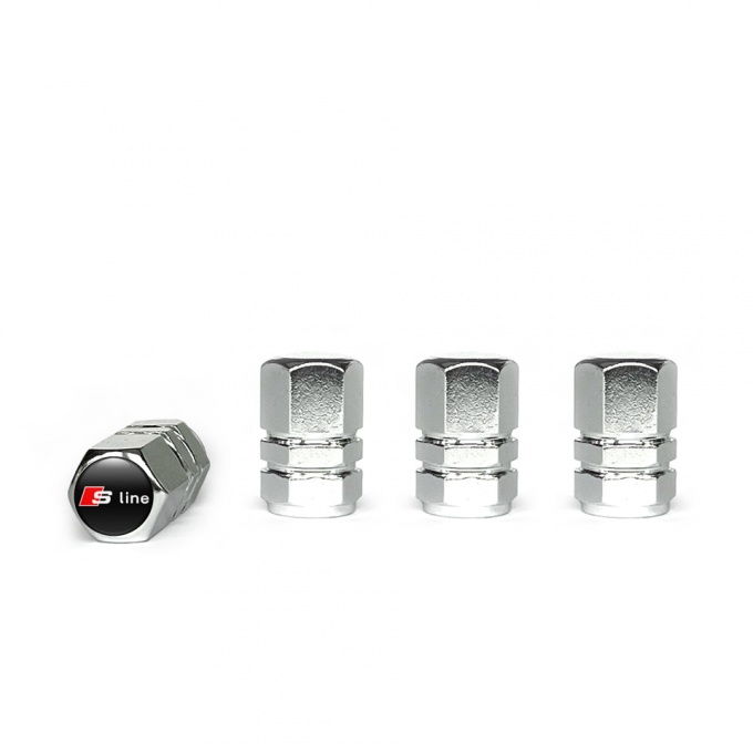 Audi S line Valve Caps Chrome 4 pcs Black Silicone Sticker