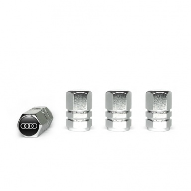 Audi Tyre Valve Caps Chrome 4 pcs Black with White Logo