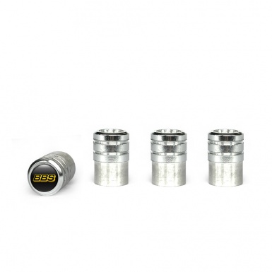 BBS Valve Caps Aluminum 4 pcs Black Silicone Sticker with Yellow Logo