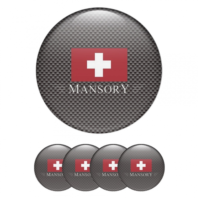 Mansory Wheel Stickers for Center Caps Grey Carbon Red Crest Logo
