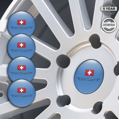 Mansory Stickers for Wheels Center Caps Ice Blue Red Crest Design