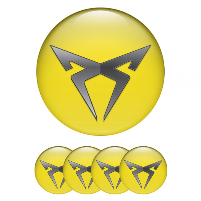 Seat Cupra Center Wheel Caps Stickers Yellow Greyscale Logo