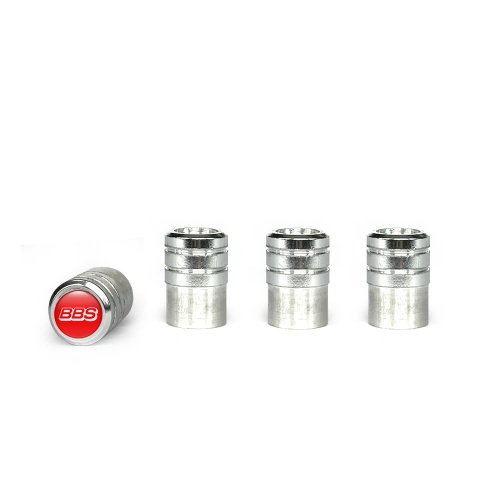 BBS Valve Caps Aluminum 4 pcs Red Silicone Sticker with White Logo