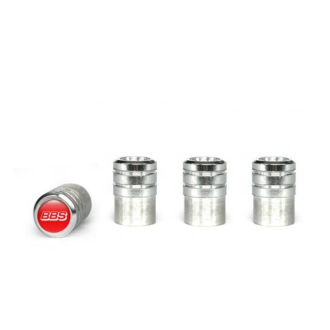 BBS Valve Caps Aluminum 4 pcs Red Silicone Sticker with White Logo