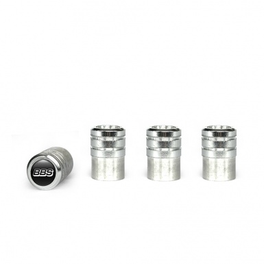BBS Valve Caps Aluminum 4 pcs Black Silicone Sticker with White Logo