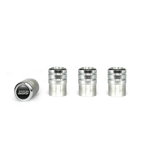 BBS Valve Caps Aluminum 4 pcs Black Silicone Sticker with White Logo