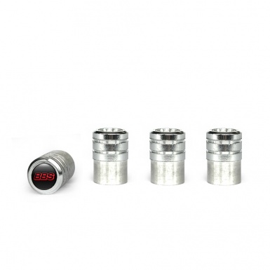 BBS Valve Caps Aluminum 4 pcs Black Silicone Sticker with Red Logo