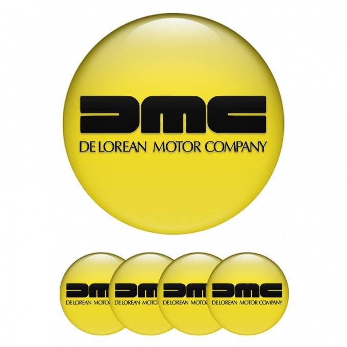 DMC Center Wheel Caps Stickers Yellow Heavy Black Logo