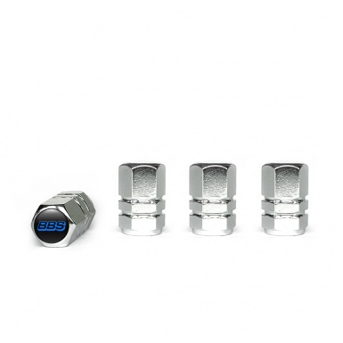 BBS Valve Caps Chrome 4 pcs Black Silicone Sticker with Navy Logo