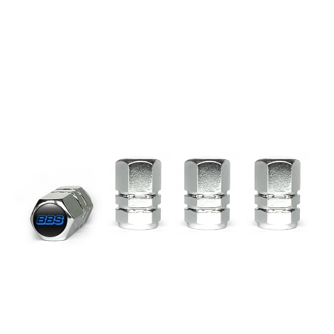 BBS Valve Caps Chrome 4 pcs Black Silicone Sticker with Navy Logo