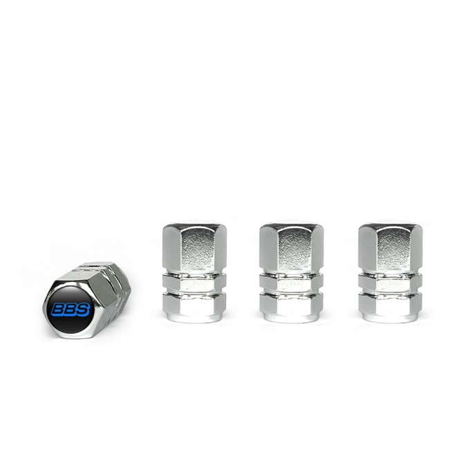 BBS Valve Caps Chrome 4 pcs Black Silicone Sticker with Navy Logo