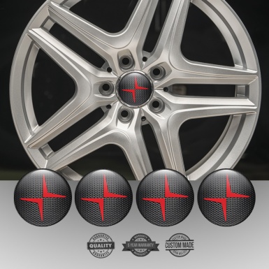 Volvo Polestar Center Caps Wheel Emblem Dark Grate Red Logo