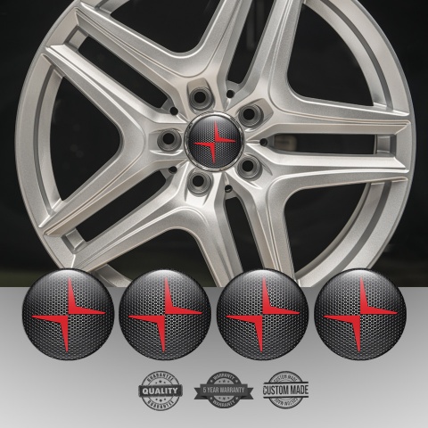 Volvo Polestar Center Caps Wheel Emblem Dark Grate Red Logo