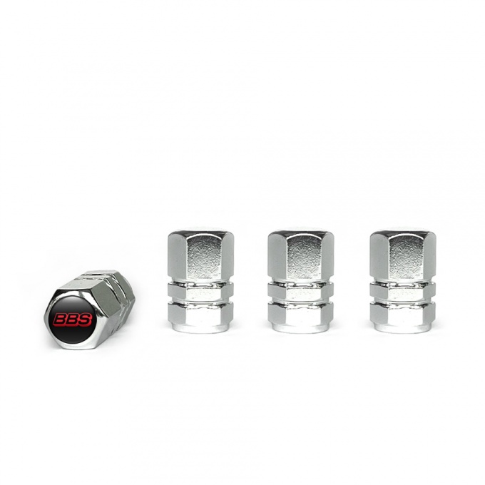 BBS Valve Caps Chrome 4 pcs Black Silicone Sticker with Red Logo