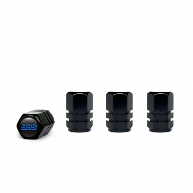 BBS Tyre Valve Caps Black 4 pcs Black Silicone Sticker with Navy Logo