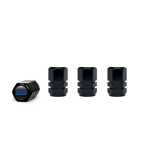 BBS Tyre Valve Caps Black 4 pcs Black Silicone Sticker with Navy Logo