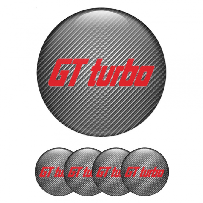 Wheel GT Turbo Domed Stickers for Center Caps Carbon Red Logo