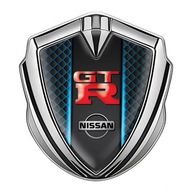 Nissan GTR Fender Emblem Badge Silver Blue Lines Red Logo Design