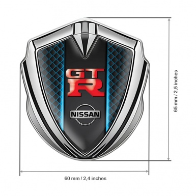Nissan GTR Fender Emblem Badge Silver Blue Lines Red Logo Design
