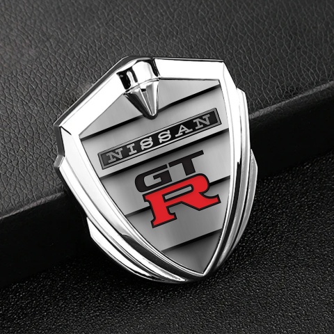 Nissan GTR Emblem Car Badge Silver Stone Panels Red Logo Design