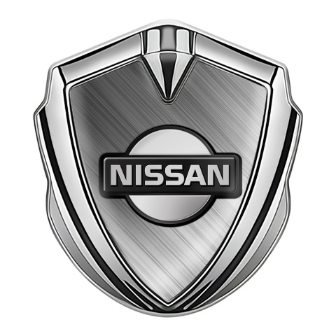 Nissan Metal Emblem Self Adhesive Silver Brushed Aluminum Dark Logo
