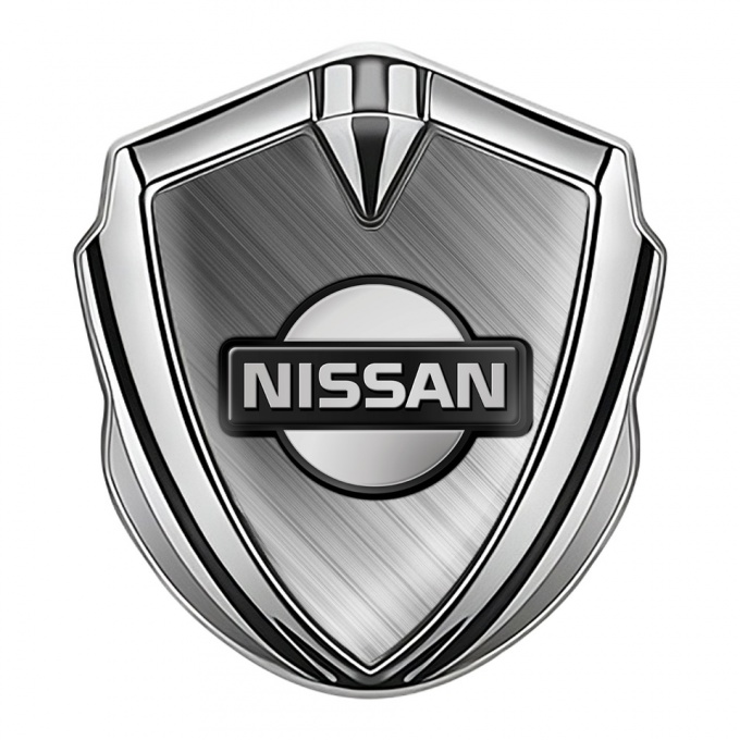 Nissan Metal Emblem Self Adhesive Silver Brushed Aluminum Dark Logo