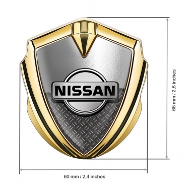 Nissan Emblem Self Adhesive Gold Torn Metal Treadplate Grey Logo