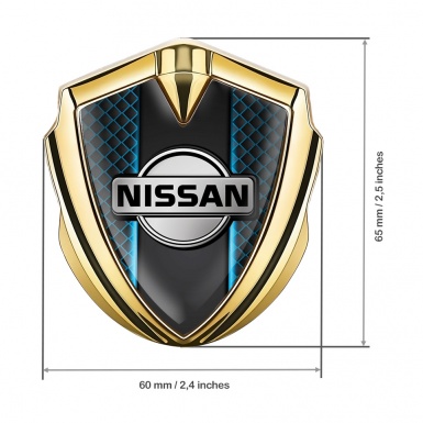 Nissan 3D Domed Badge Gold Blue Elements Grey Logo Design