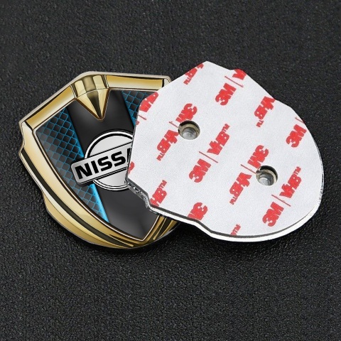 Nissan 3D Domed Badge Gold Blue Elements Grey Logo Design