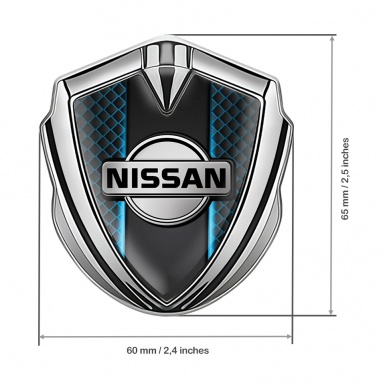 Nissan 3D Domed Badge Silver Blue Elements Grey Logo Design