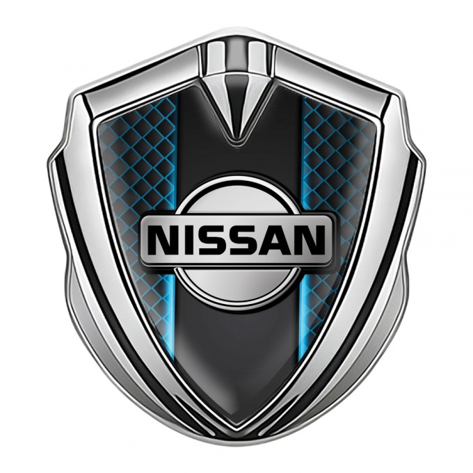 Nissan 3D Domed Badge Silver Blue Elements Grey Logo Design