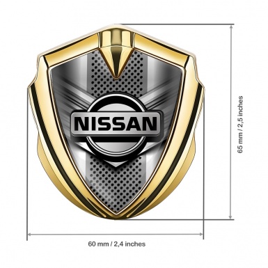Nissan Bodyside Emblem Self Adhesive Gold Metal Grate Greyscale Logo