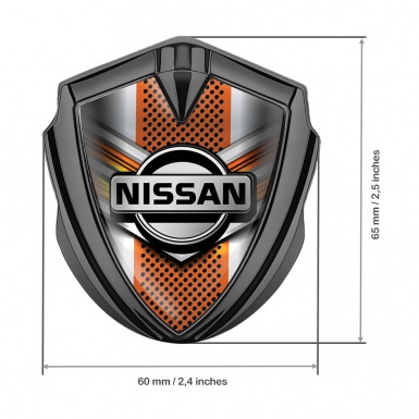 Nissan Metal Domed Emblem Graphite Orange Motif Greyscale Logo