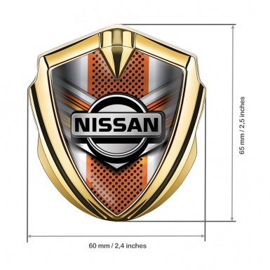 Nissan Metal Domed Emblem Gold Orange Motif Greyscale Logo