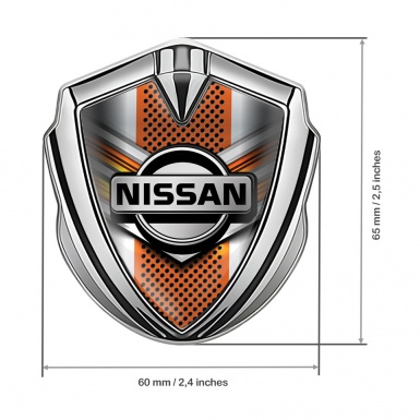 Nissan Metal Domed Emblem Silver Orange Motif Greyscale Logo