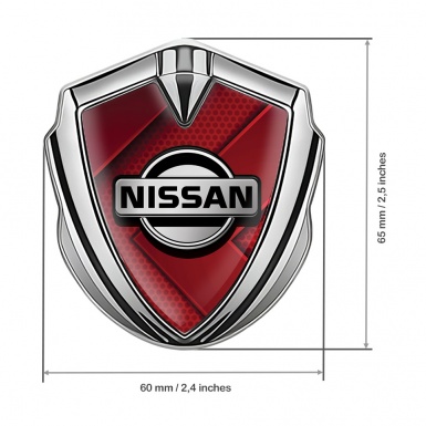 Nissan Emblem Badge Self Adhesive Silver Red Hex Texture Grey Logo