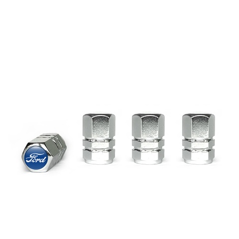 Ford Valve Caps Chrome 4 pcs Navy Silicone Sticker with White Logo