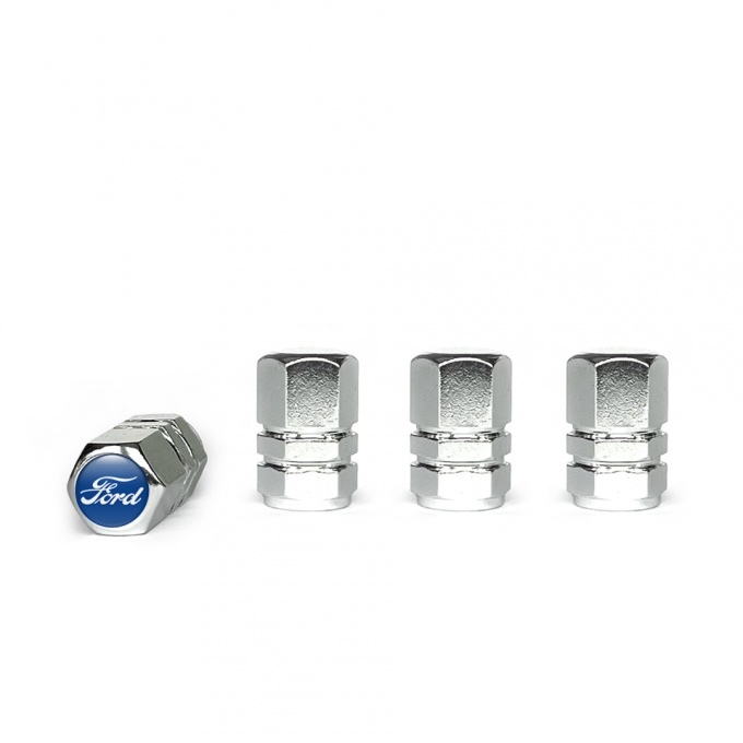 Ford Valve Caps Chrome 4 pcs Navy Silicone Sticker with White Logo