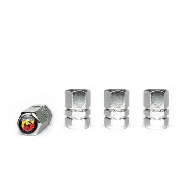 Fiat Abarth Valve Caps Chrome 4 pcs Black Silicone Sticker with Multicolour Logo