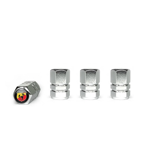 Fiat Abarth Valve Caps Chrome 4 pcs Black Silicone Sticker with Multicolour Logo