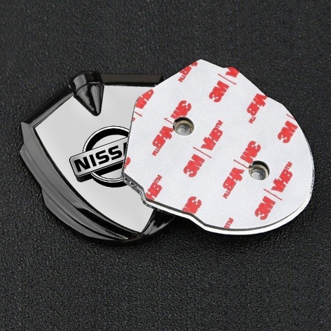Nissan Fender Emblem Badge Graphite Grey Background Metallic Logo
