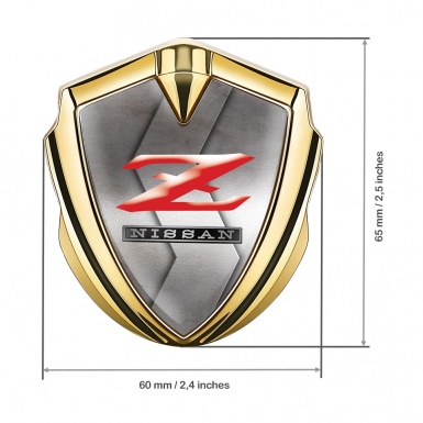 Nissan Metal 3D Domed Emblem Gold Metallic Surface Z Series Red Logo