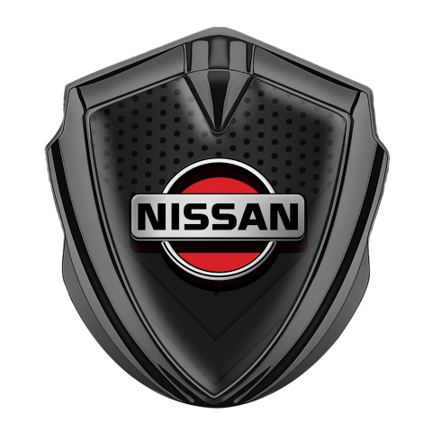Nissan Emblem Car Badge Graphite Dark Mesh Grey Red Logo Design
