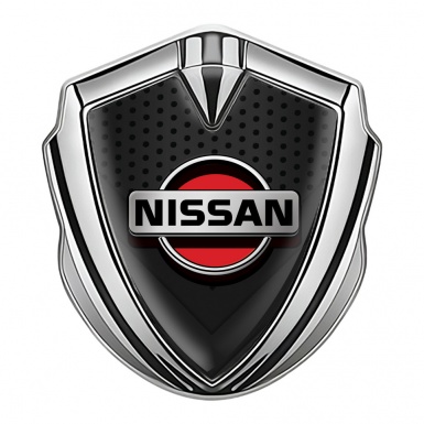 Nissan Emblem Car Badge Silver Dark Mesh Grey Red Logo Design