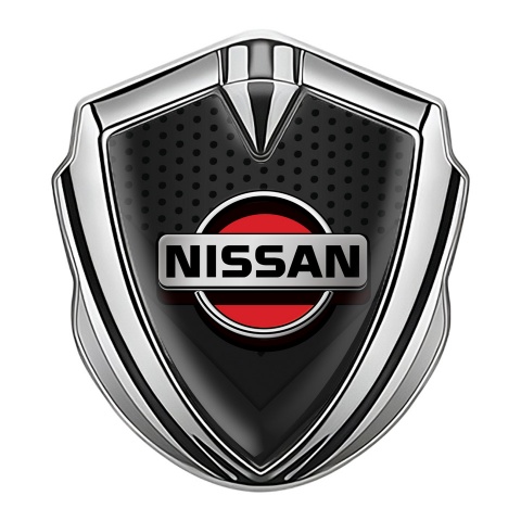 Nissan Emblem Car Badge Silver Dark Mesh Grey Red Logo Design