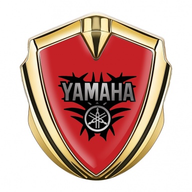 Yamaha Metal Emblem Self Adhesive Gold Red Base Black Engine Motif